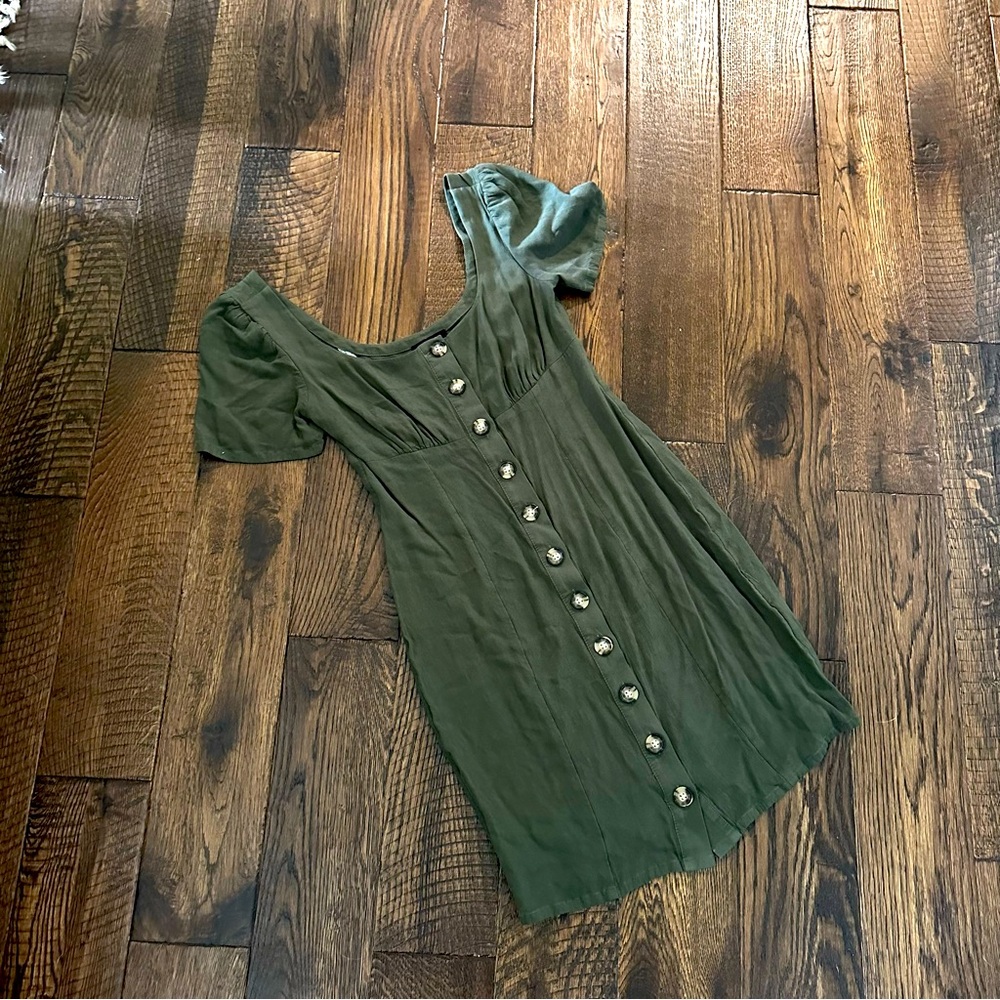 Scoop neck army green mini dress - Express size XS